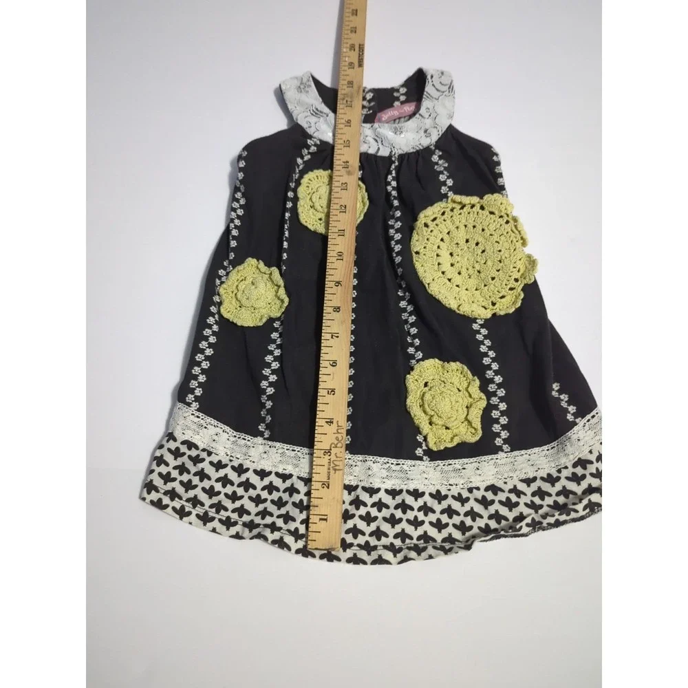 Jelly The Pug Sunburst Stripe Crochet Flower Black Sleeveless Dress Sz 3T Boho